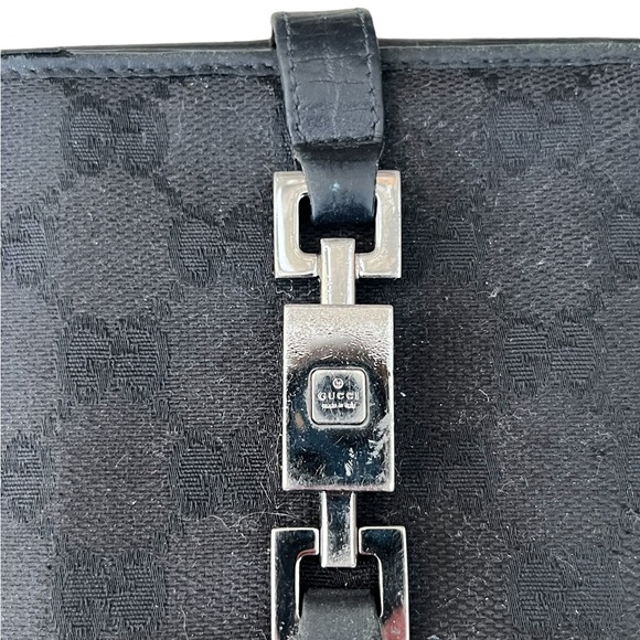 Gucci Jackie Signature Black GG Canvas Compact Wallet Black Leather Trim Used - Picture 9 of 13